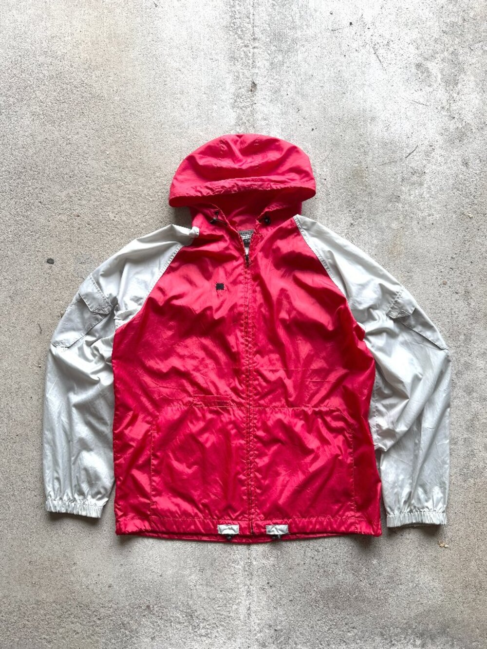 Vintage 90's CIRCA x CHAD MUSKA Y2K Red Grey Hooded Windbreaker Jacket, Size XL